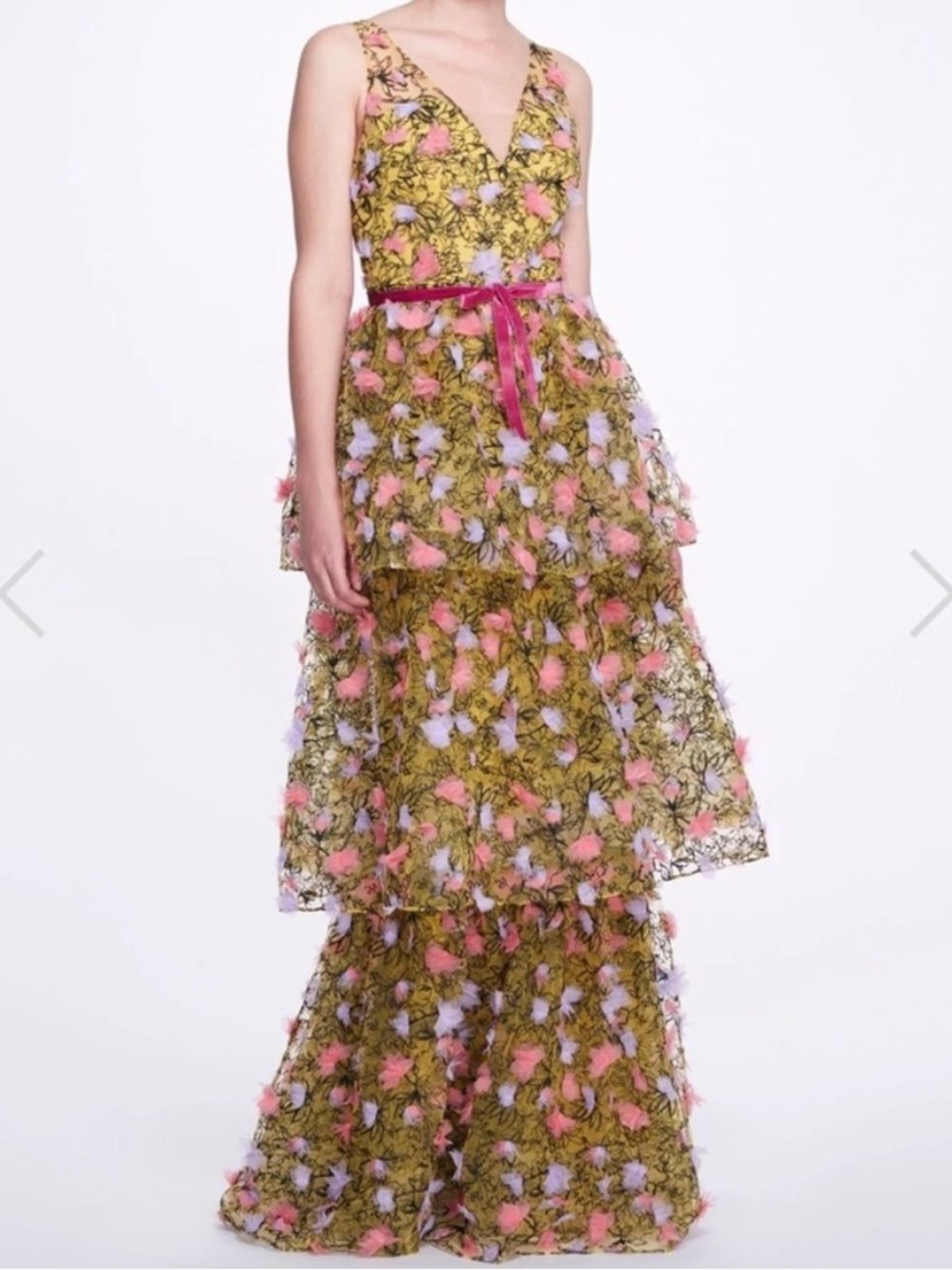 MARCHESA NOTTE 3-Tiered Embroidered Tulle Gown - Picture 14 of 14
